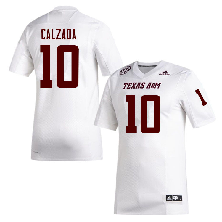 Men #10 Zach Calzada Texas A&M Aggies College Football Jerseys Sale-White - Click Image to Close
